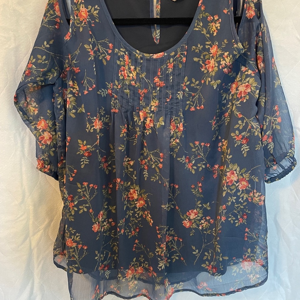 Floral Sheer Blue Women's Top